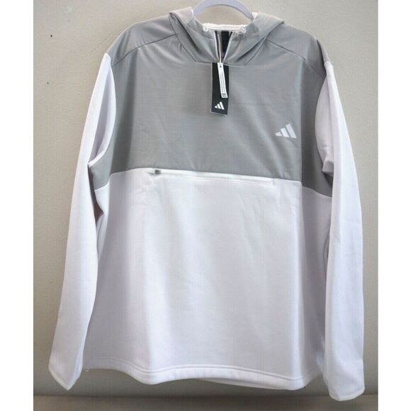 Adidas HZ3210 Men's Sz 2XL White/Gray Textured Fleece Anorak Golf Jacket - Picture 1 of 16